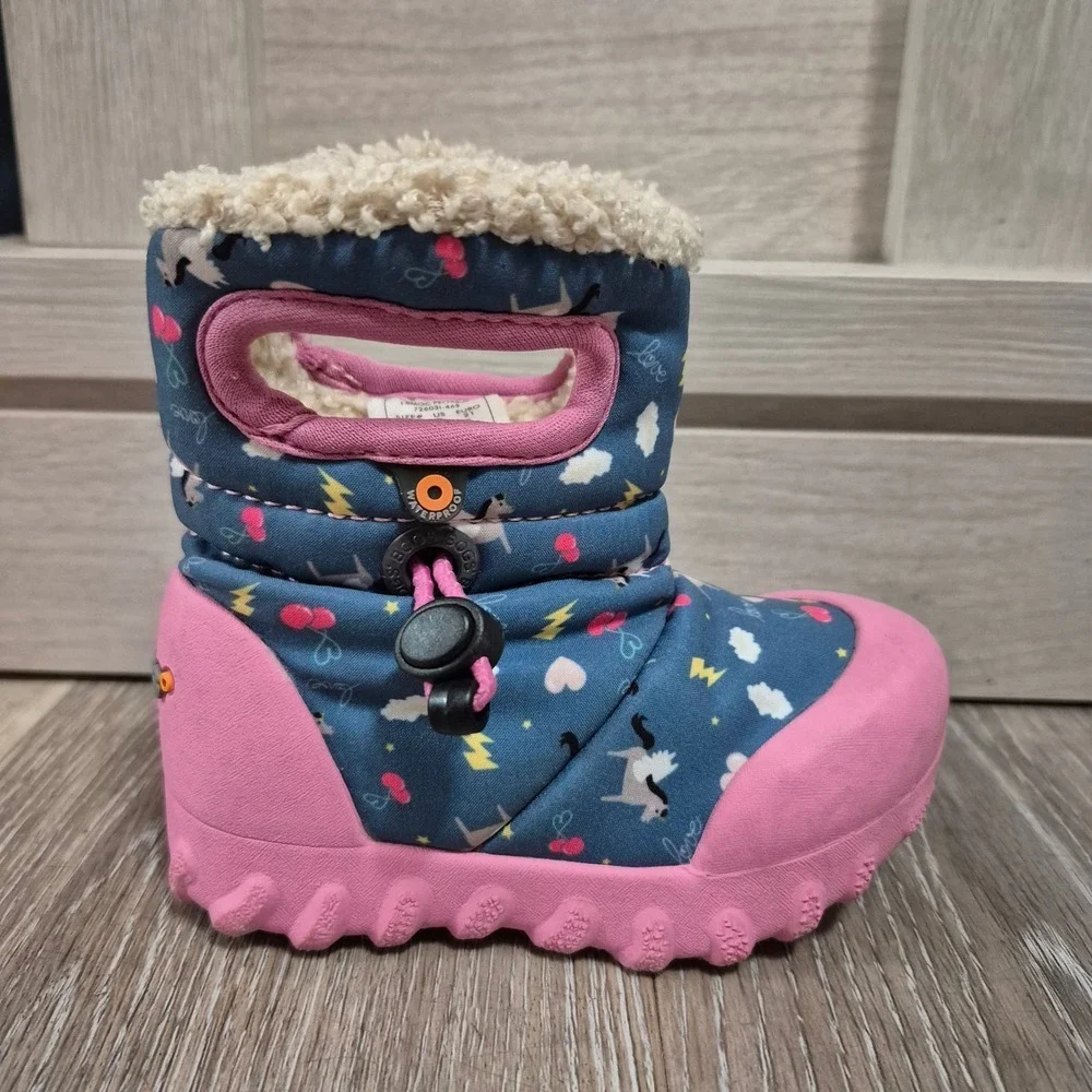 BOGS Kids Waterproof Insulated Boots Pink Unicorn Clouds Size Toddler 5